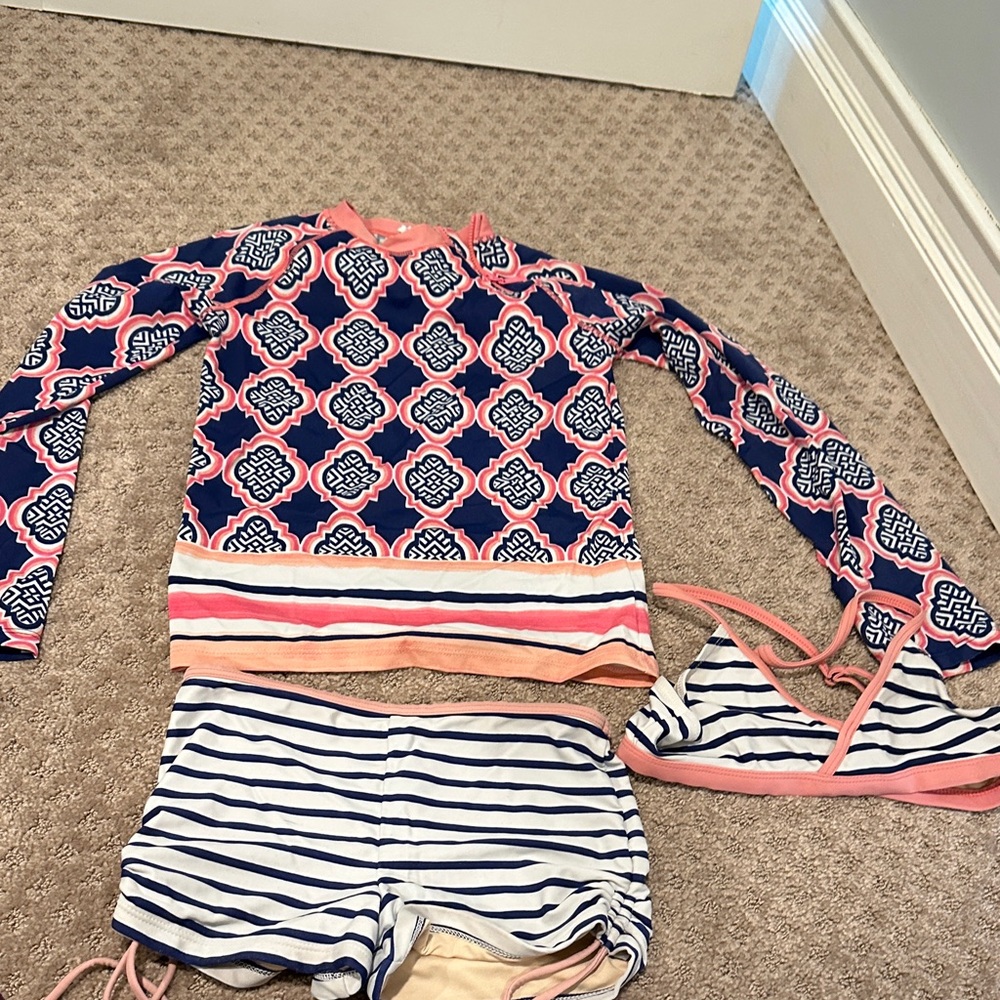 Cabana Life Pink and Blue Kids Swim Rashguard Set